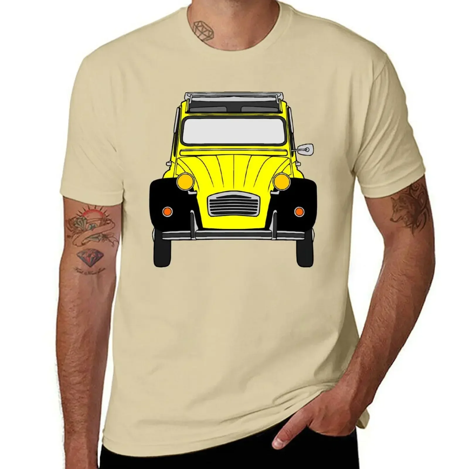 Vintage Yellow and Black Citroen 2CV Graphic Oversized T-Shirt