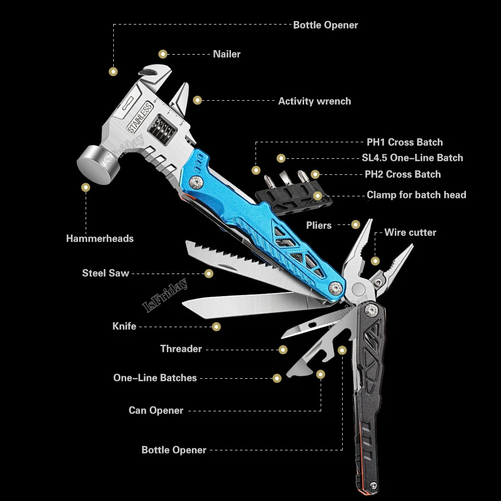 Universal Folding Pliers Hammer Outdoor Camping Multifunctional Round Head Hammer Stainless Steel Folding Nail Hammer Pliers 5