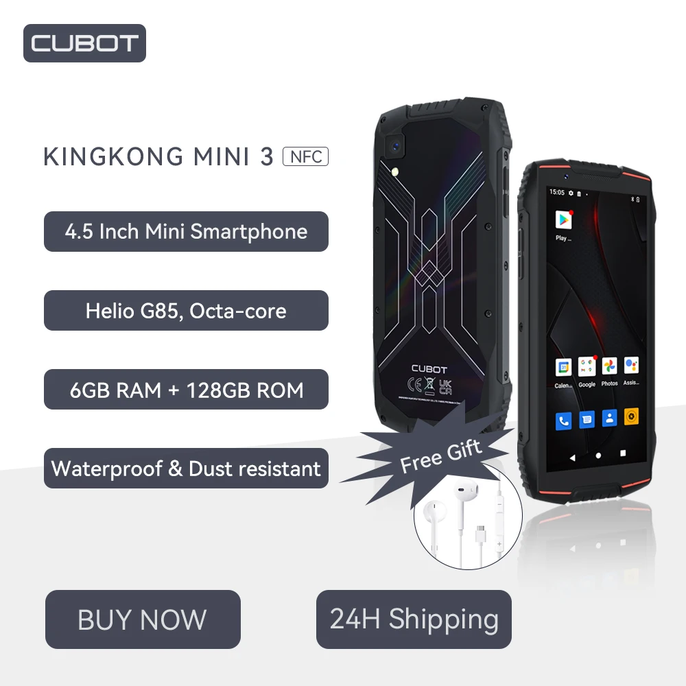Cubot KingKong MINI 3, 4.5인치 미니 스마트폰, mini smartphone 안드로이드 12, Helio G85, Octa-core, 6GB RAM, 128GB ROM, 방수 러기드 스마트