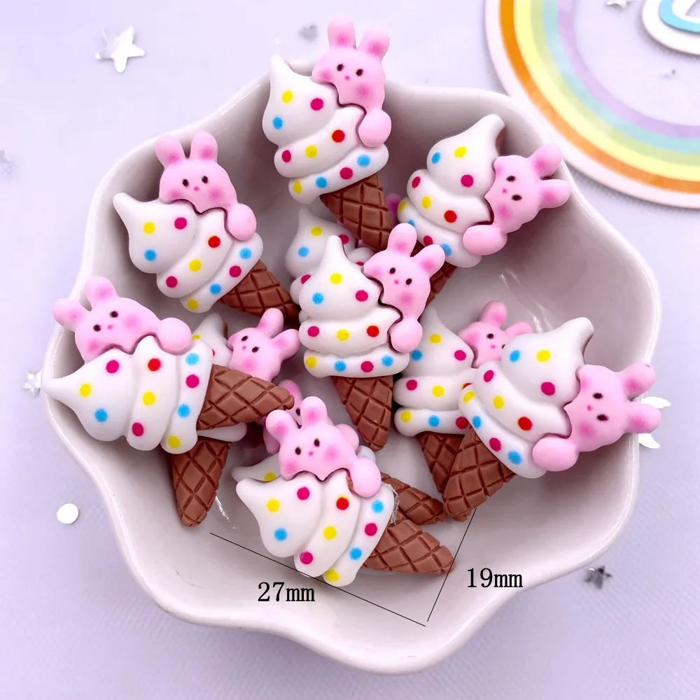 12PCS Resin Colorful Cartoon Rabbit Cherry Cone Ice Cream Lollipop Popsicle Scrapbook Flatback 3D food Figurine DIY Decor Crafts