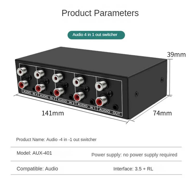2X RCA AUX Audio Switcher 4 In 1 Out Stereo Audio Selector 4X1 3.5Mm Aux L/R RCA Switch Box, B