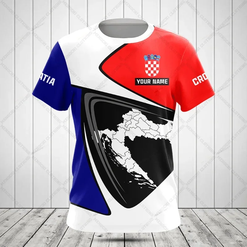 Camiseta deportiva de gran tamaño con estampado de emblema nacional de Croacia para hombre y mujer, camiseta informal de manga corta con cuello redondo, nueva moda