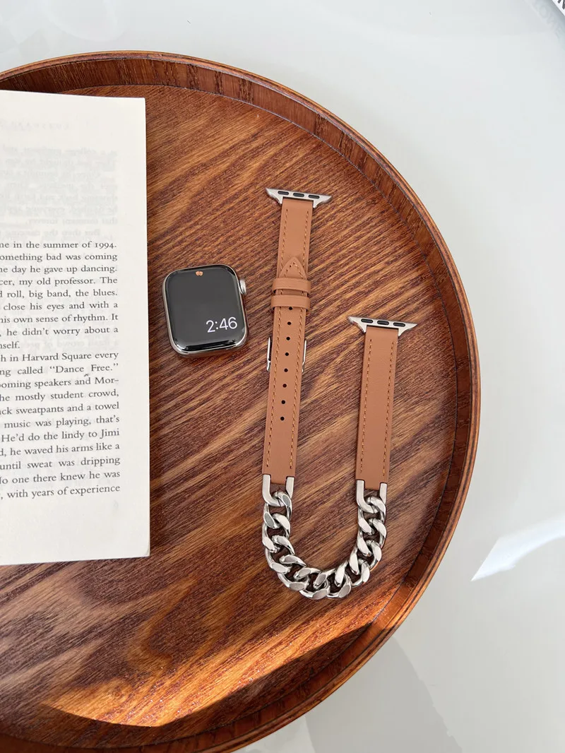 49mm Ultra Double Tour Metal Leather Strap for Apple Watch Band 40/44mm SE8 7 6 5 4 3 38/42mm Chain Bracelet for Iwatch 41/45mm