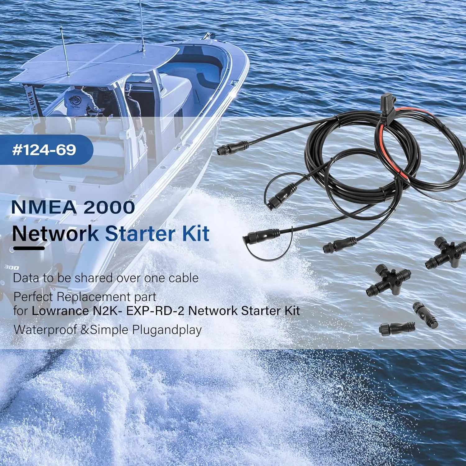 TM 124-69 NMEA 2000 Network Starter Kit Replacement for Lowrance N2K-EXP-RD-2 Cable Kit with T-Connectors Male/Female Terminator