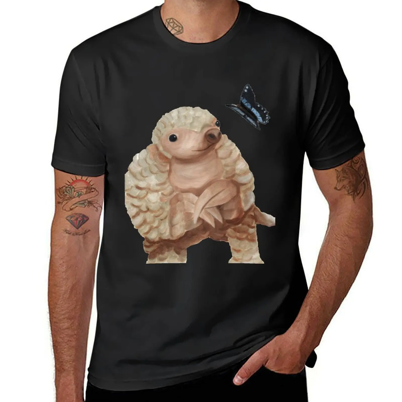Pangolin and Butterfly - Cute Oil Painting T-Shirt sports fans kawaii clothes quick-drying mens funny t shirts