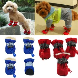 Winter Dog Shoes Warm Waterproof Dog Rain Snow Boots Anti-slip Pet Shoes for Small Dogs Cats Chihuahua Pug Pet Product 4Pcs/Set