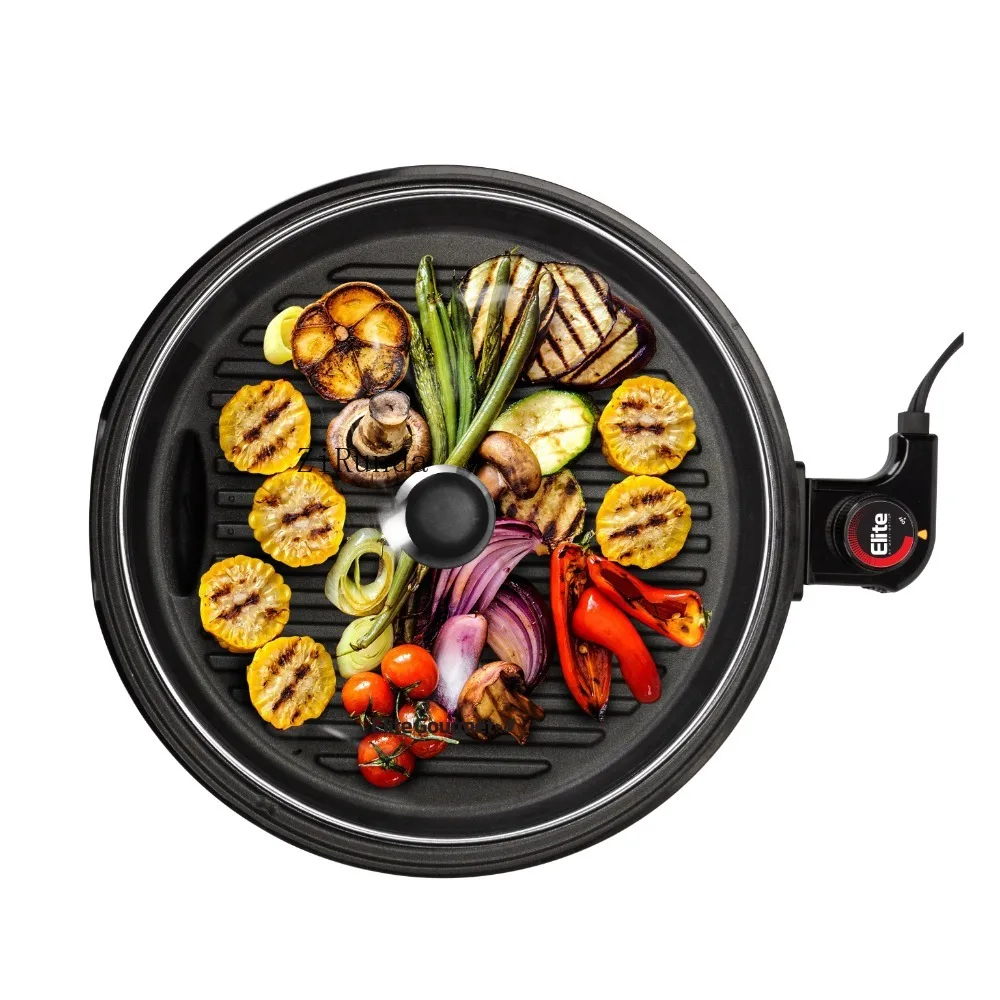 Smokeless Indoor Electric BBQ Grill with Glass Lid, Dishwasher Safe, Nonstick, Adjustable Temperature, Fast Heat Up, Stainless