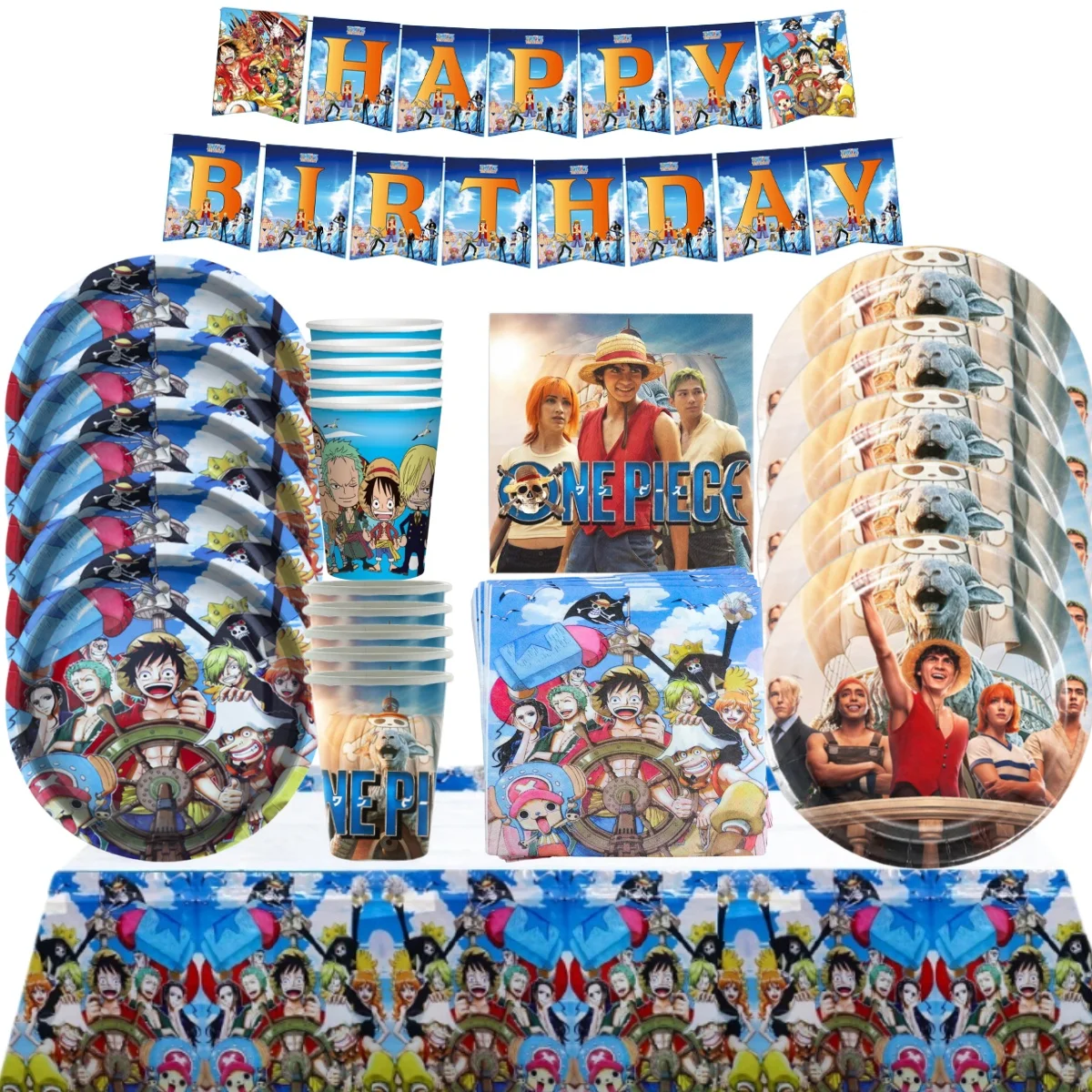 

One piece Birthday Party Decoration 20/10pepole Luffy Disposable Tableware Cup Plate Balloon Baby Shower Kid Boys Party Supplies
