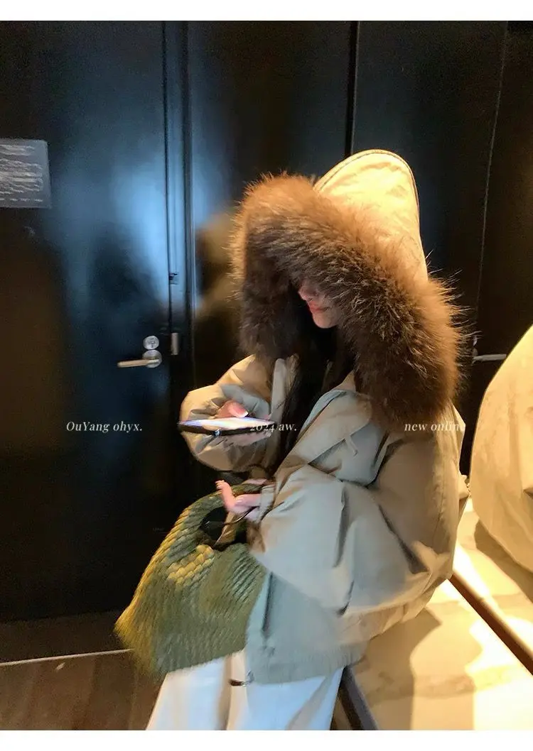 YYAHAHAS 2025 Winter New Cow Horn Button Thick Cotton Coat Retro American Warm Fur Collar Hooded Jacket Female Clothing