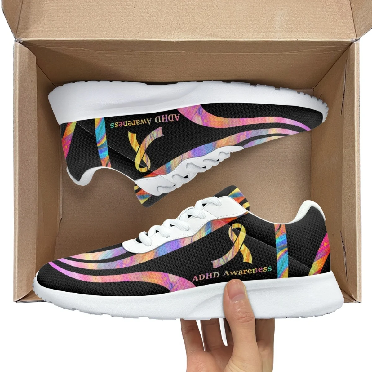 New ADHD Awareness Pattern Women's Sneakers Wear-resistant Cozy Outdoor Running Shoes Lightweight Breathable Walking Shoes Adult