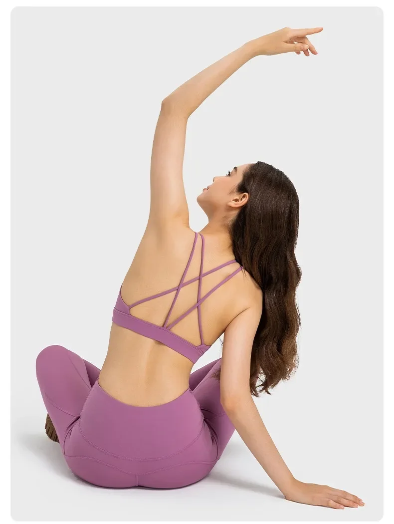 Women Cross Straps Sports Bra Sexy Backless Fitness Bralette Gym Workout Crop Top Running Yoga Vest High Impact Padded Underwear