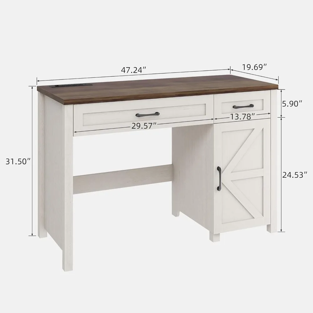 Farmhouse 47" Executive Desk, Computer Desk with Drawers and Cabinet, Workstation Computer Desk for Home Office and Study. 2