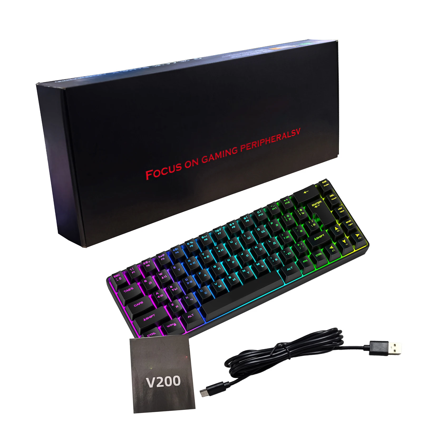 Wired Keyboard for Computer Russian English Dual Language Keyboard 68-Key RGB Backlit Gaming Mechanical Keyboard for Gaming