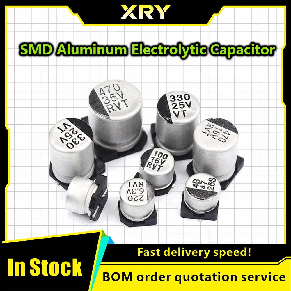 XRY 10PCS/LOT SMD Electrolytic Capacitor 6.3V 10V 16V 25V 35V 50V 63V 100V 400V 22 33 47 100 220 330 470 560 680 1000UF 1~2200UF