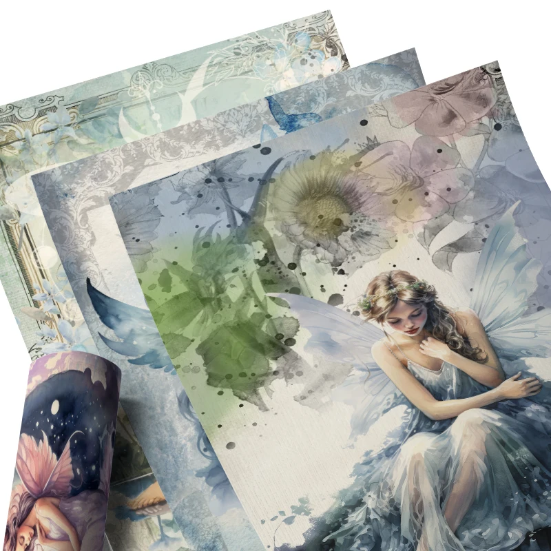 라이스 페이퍼 오리지널 디자인 WuleeGifts Ice Crystal World 레트로 스크랩북 장식 빈티지 정크 저널 S 24051401   8pcs 공예품