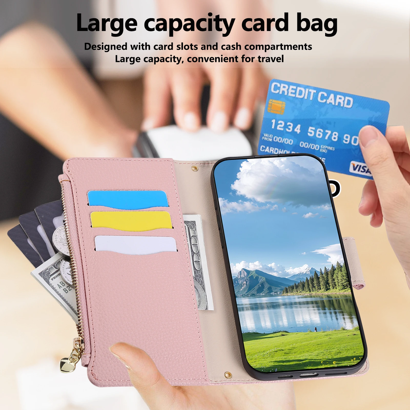 Crossbody Leather Wrist Strap Wallet with Card Holder Phone Case Cover