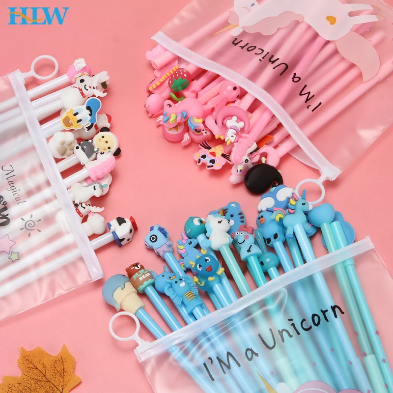 

20Pcs/Set Cute Gel Pen Kawaii Random Pattern Unicorn Pony 0.5m Black Gel Ink Pen School Stationery Office Suppliers Kids Gifts