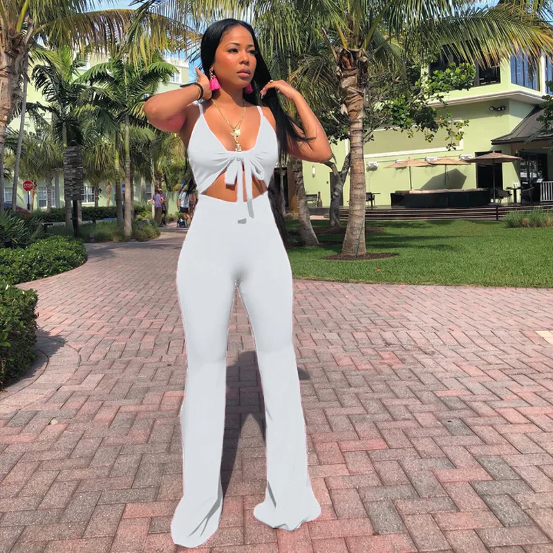 2022 Casaul Women Tracksuit Two Piece Set Sportwear Matching Set Solid Color Crop Tank Top + Long Pants Clothes For Women Outfit