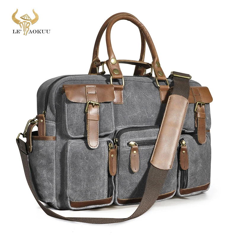 

Waterproof Canvas+Crazy Horse Leather Business Briefcase For Men Male Design Travel Laptop Document Case Tote Portfolio Bag 3061