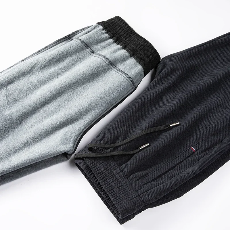 Thick Corduroy Pants Men Winter New Warm Fleece Elastic Waist Classic Business Jogging Straight Casual Plush Trousers Male 6