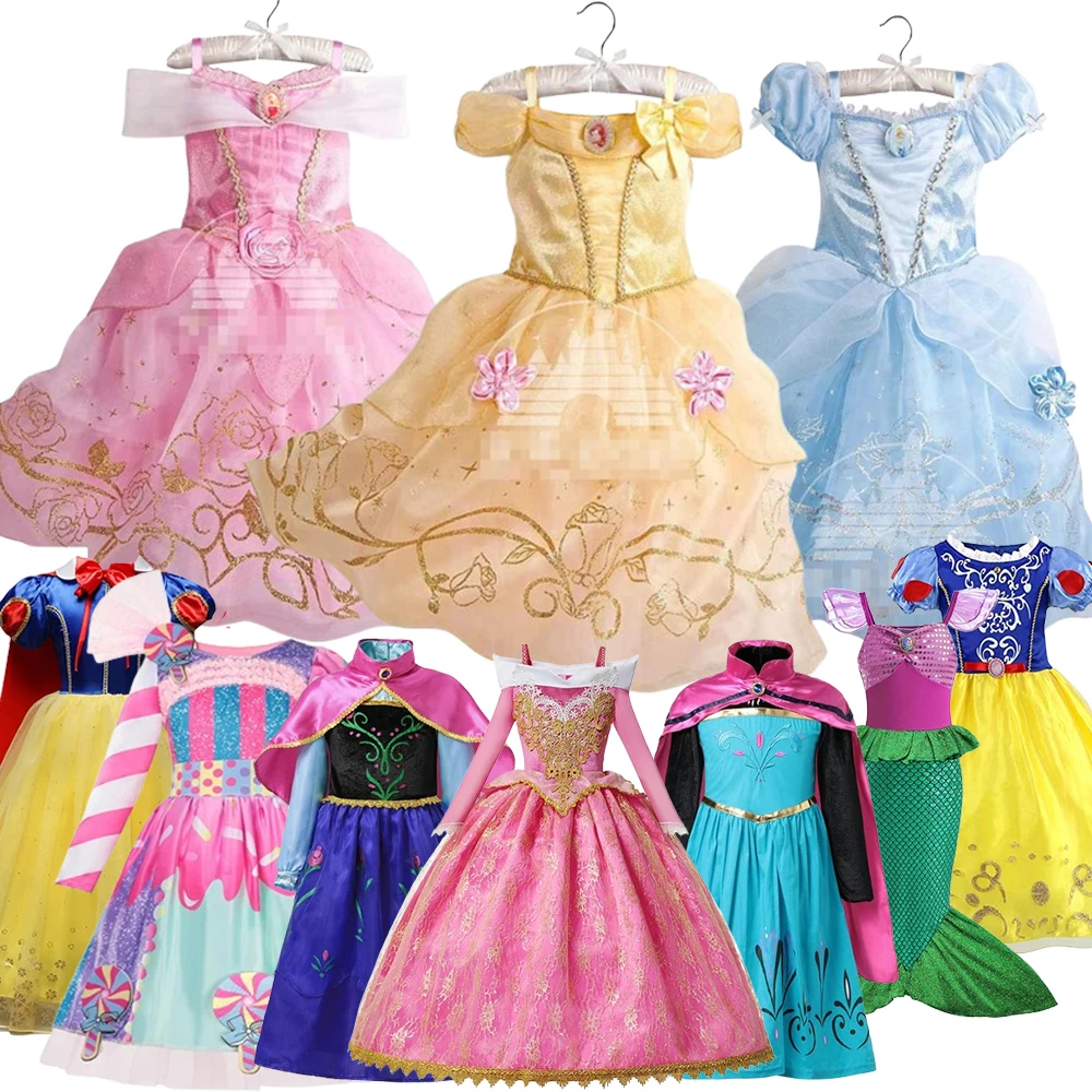 Bambini Belle Elsa Cosplay Princess Sophia Gown Capelli Lunghi Cenerentola Dress Up Girls Halloween Mermaid Costume Abbigliamento Per Bambini Gilet