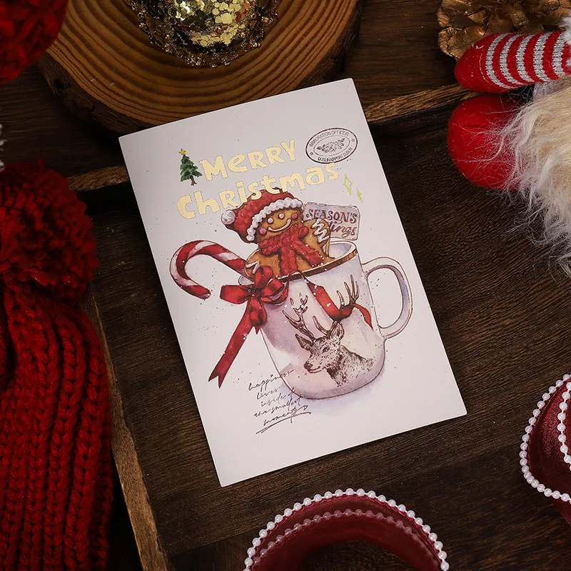 Christmas Foil Greeting Card Postcard Florist Baking Gift Small Card Blessing Message Stamped Postcard Wall Decor 10PCS greeting cards art postcards christmas greeting cards