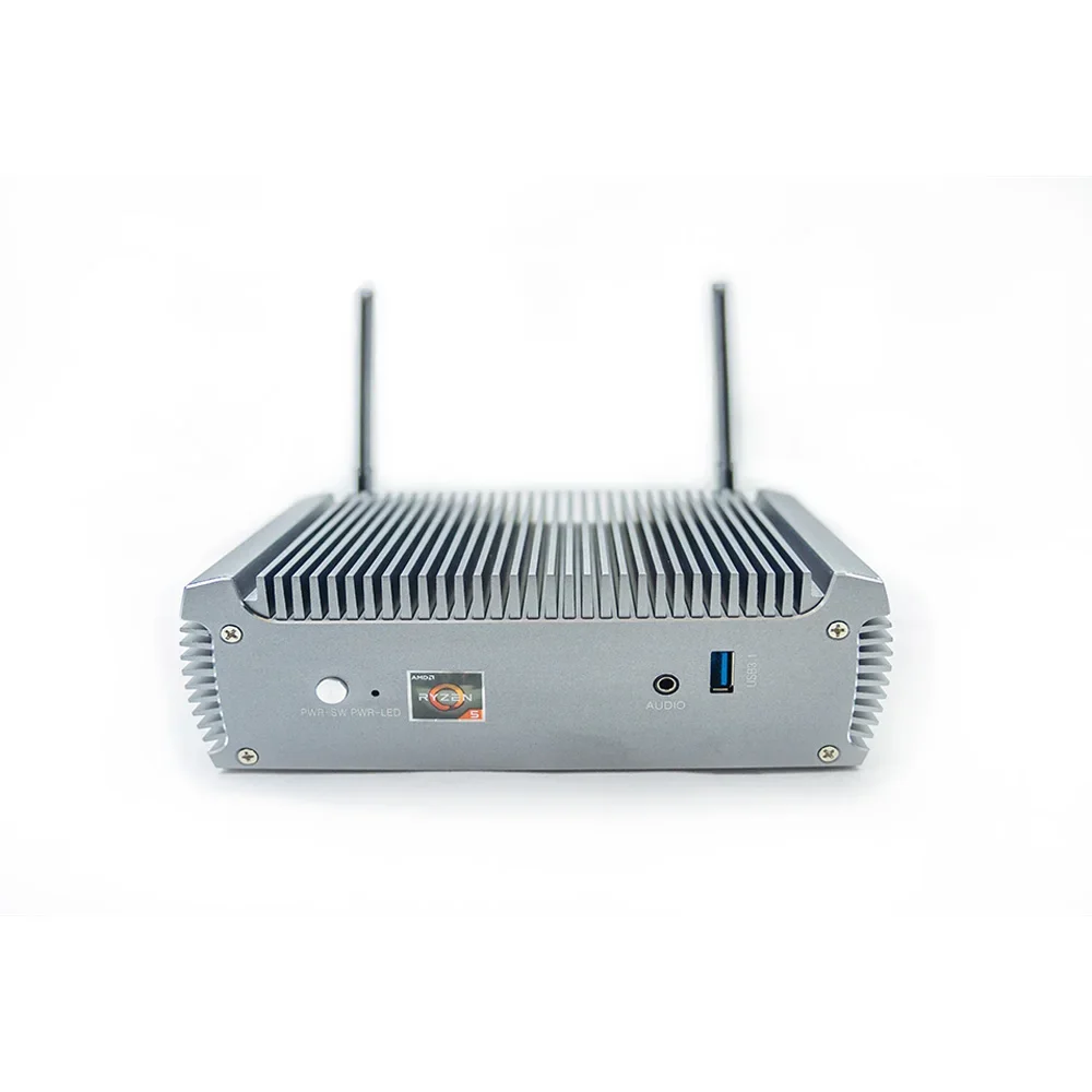 Fanless AMD Ryzen™ R7 4700U, Dual Ethernet Dual HD Industrial Control Game 4K, Fanless Windows 11 Mini PC Support HDD Computer