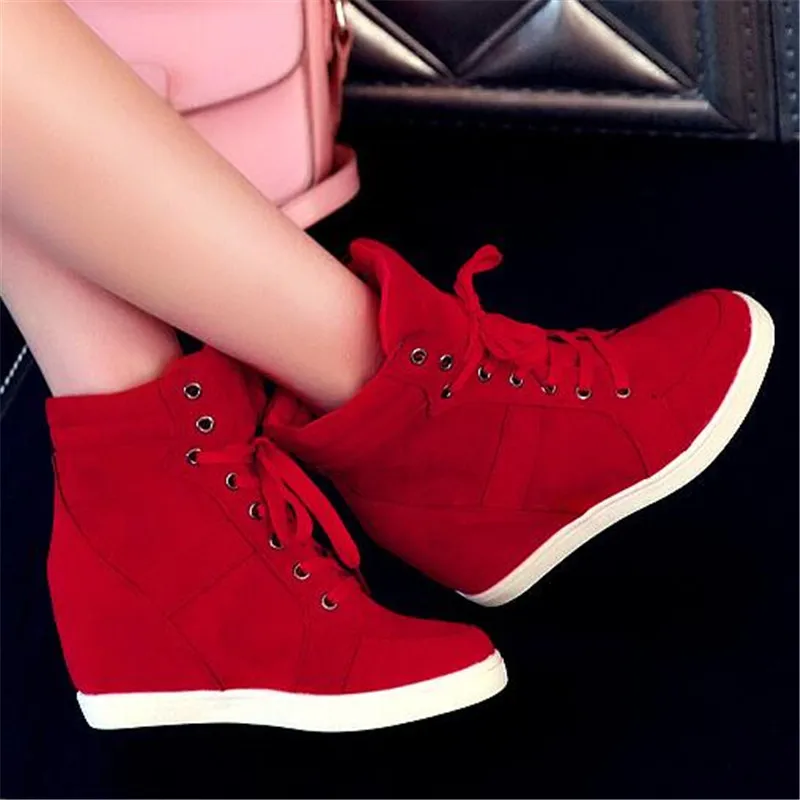 Winter Warm Women Boots Wedge Heels Boots Hidden Platform Sneakers Women  Fur Ankle Boots High Top Autumn Casual Shoes Black Red - Women's Boots -  AliExpress