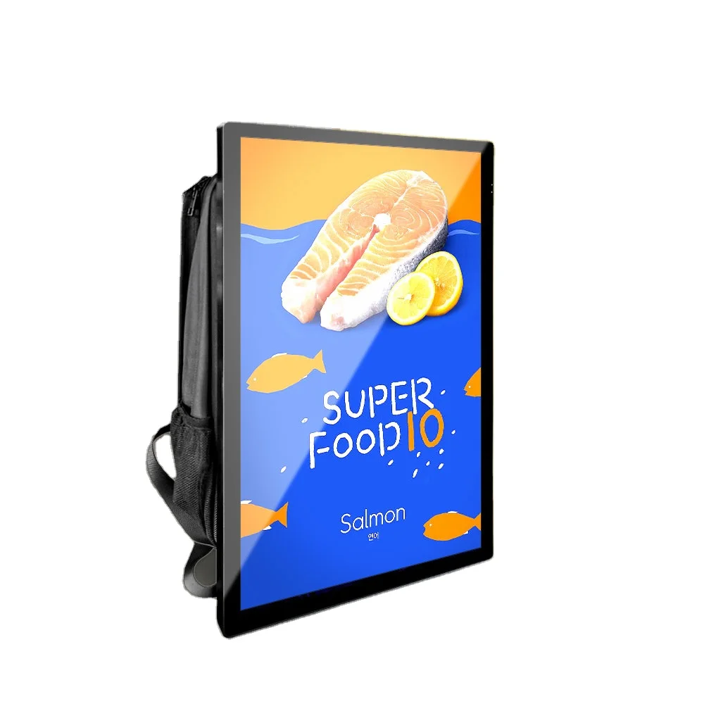 

21.5 inch advertising video player android capacitive touch human walking mobile digital lcd billboard backpack type