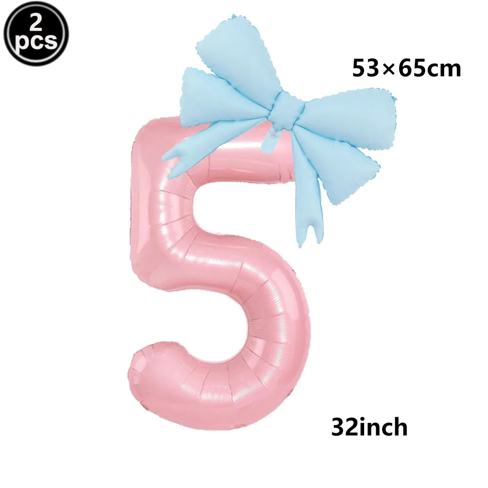 32 Blue, Pink, and Black Number Balloons with Ribbon Bows