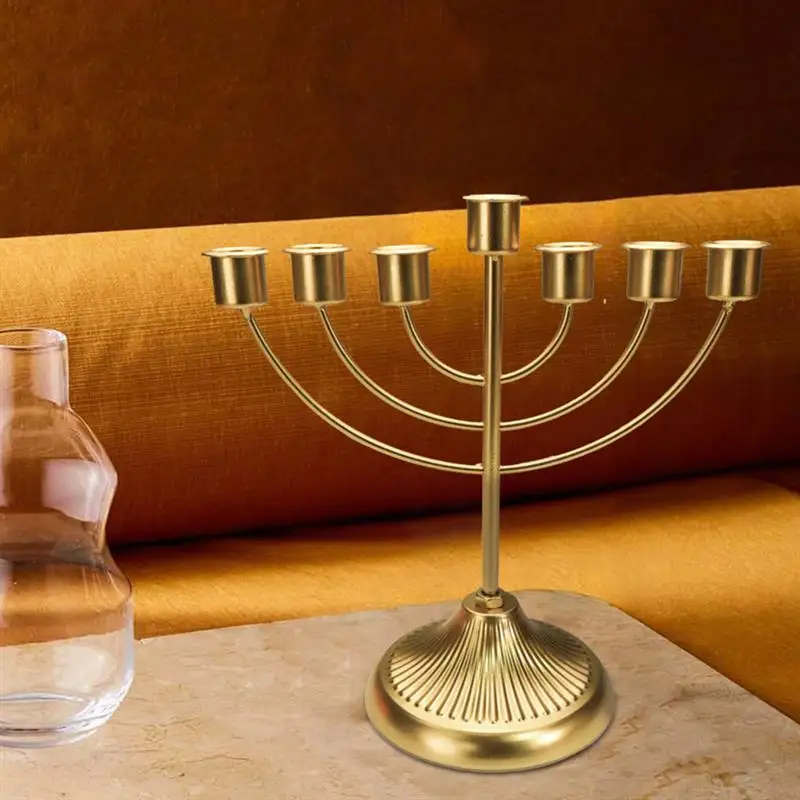 Table Jewish Candlestick Holder Wide Sturdy Base Hanukkah Decoration Menorah For Shelf Cabinet Fireplace Living Room 7-Branch