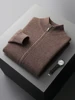 ADDONEE Autumn Winter Men Zipper Cardigan Mock Neck Thick Cashmere Sweater 100% Merino Wool Knitwear Smart Casual Sweater Coat 1