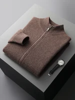 ADDONEE Autumn Winter Men Zipper Cardigan Mock Neck Thick Cashmere Sweater 100% Merino Wool Knitwear Smart Casual Sweater Coat 1