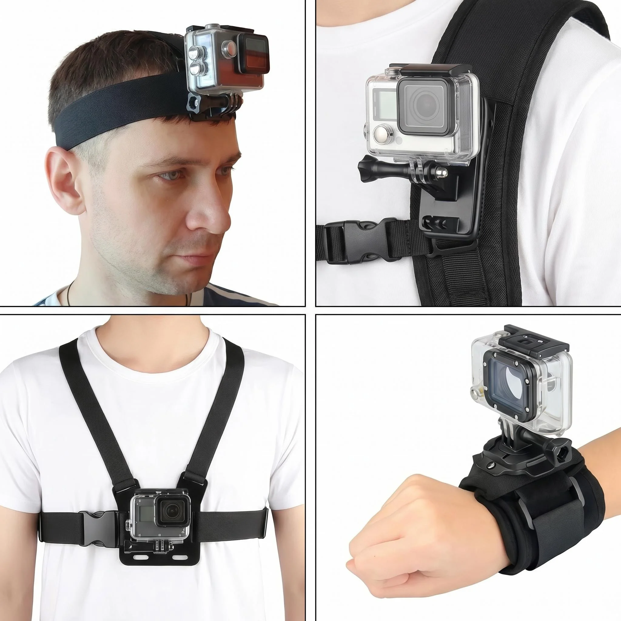 Support de caméra d'action noir - Fixation robuste pour GoPro