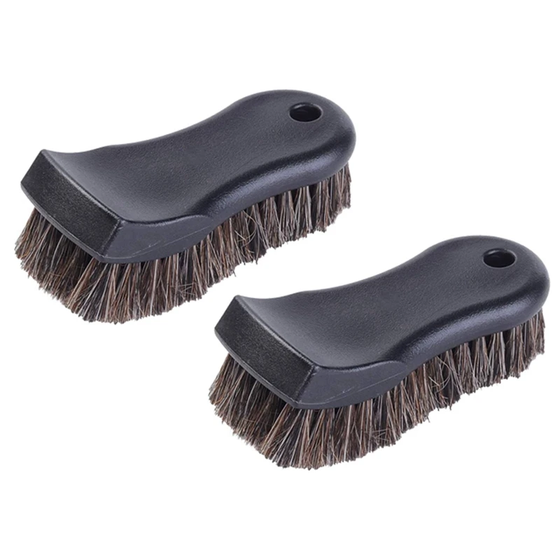 

2X Cleaning Brush, Soft Horse Hair Detailing Brush Non-Slip Handle Wash Vehicle Brush For Rim Chassis, Radiator Grille