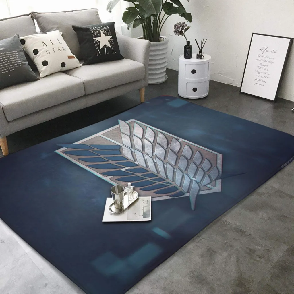 

Wings Of Liberty Attack on Titan Retro Living Room Carpet Japanese Anime Cartoon Flannel Slip Mat Decor Aesthetic 1mx1.5m