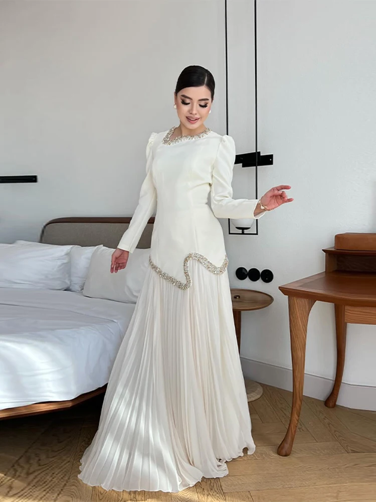 elegant patchwork sleeve dress Blue Planet | Elegant patchwork long sleeve V-neck dress main image 1