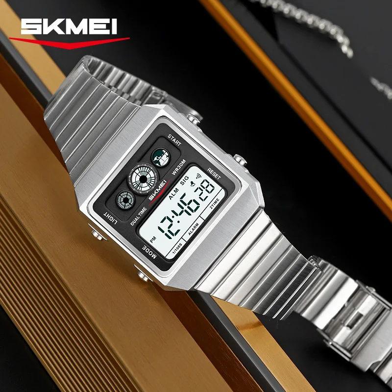 SKMEI 2450 LED Display Shockproof Waterproof Electronics Watches Digital Wristwatch for Men Stainless Steel Watch Reloj Hombre