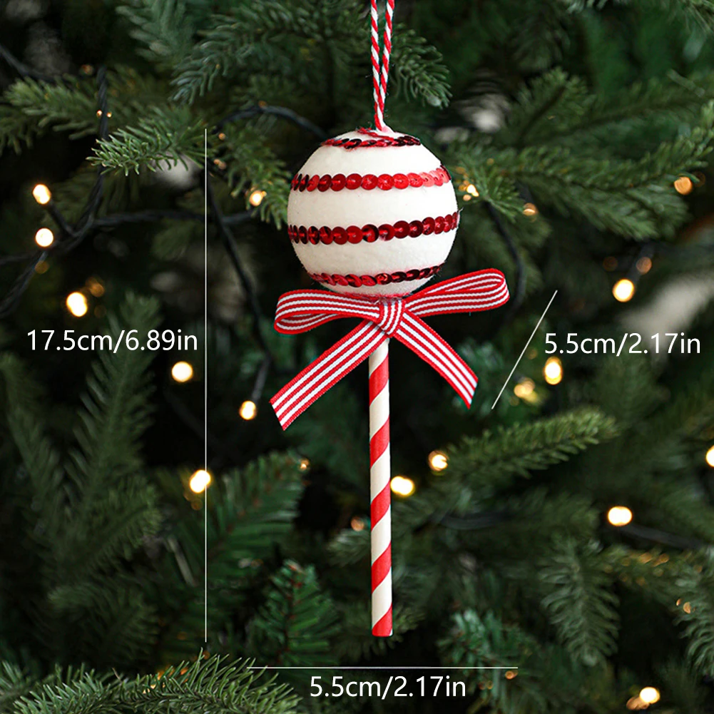 Sweet Sparkling Candy Cane Decoration Set with String for Christmas Tree Lollipop Model Candy Tree Decorations