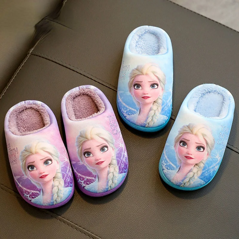 Cotton Slippers Disney Princess Sofia Elsa Winter Children Cotton Slippers Girl Parent-child Snow Non Slip Warm Baby Slippers Size 24-39 cotton slippers
