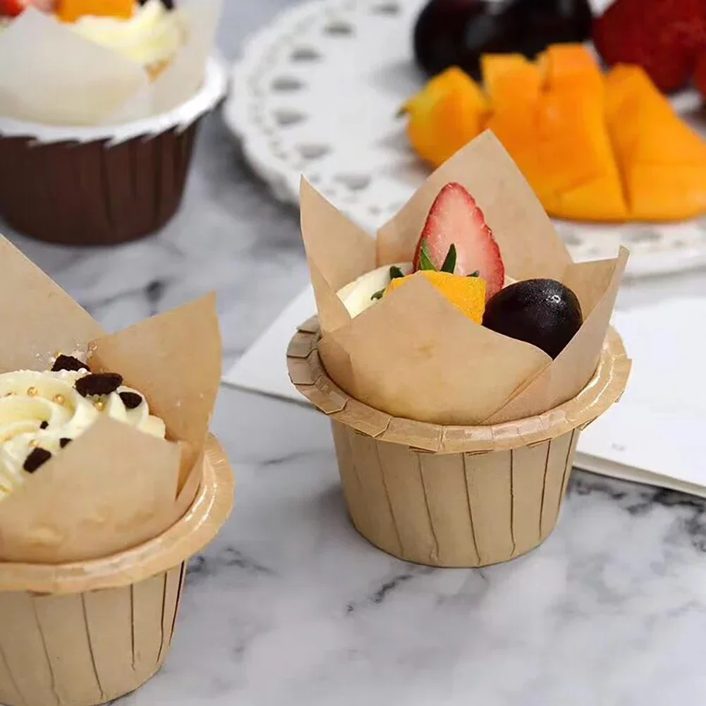 Tulip Muffin Cupcake Paper Cups Oilproof Cupcakes Liner Baking Muffin Box Cup Cake Decorating Tools Wrap Cases 50pcs
