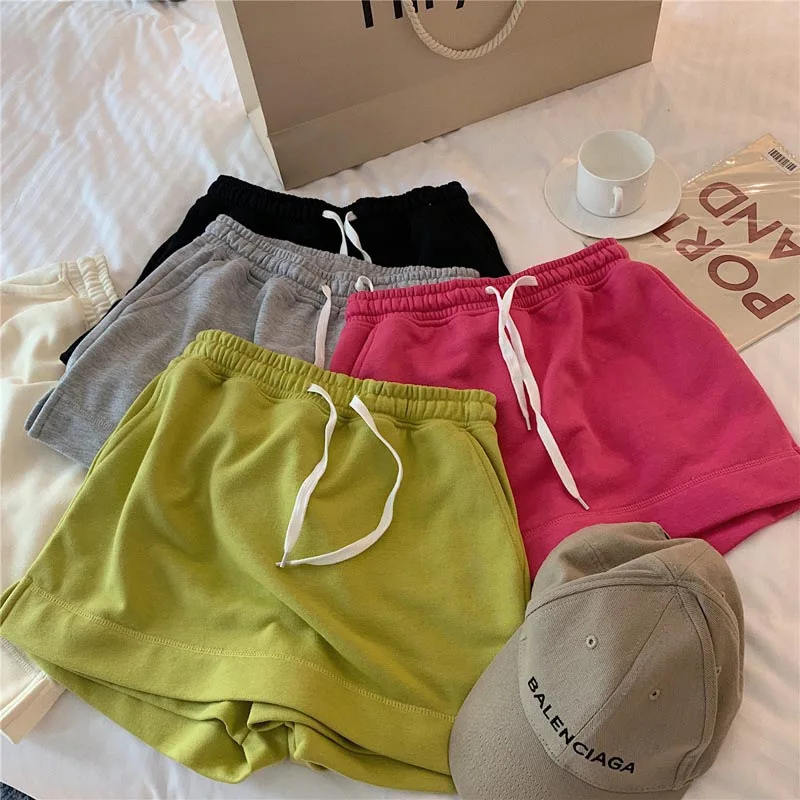 

Shorts Women Summer Candy Colors Solid Fashion Drawstring Design Harajuku High Waist All-match Femme Slim Basic Trouser Casual