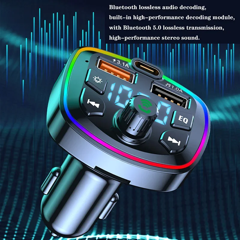 VIKEFON Wireless Car MP3 Player – 3.1A Dual USB Ports, FM Transmitter, Quick PD Charging, Hands-Free Use 3