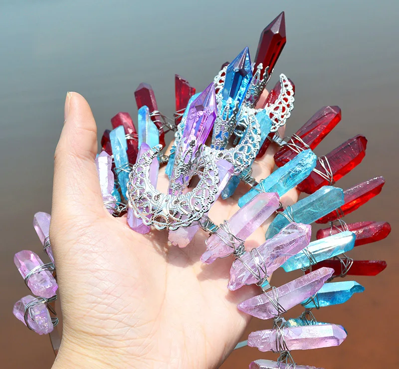 Good Present Witch Moon Accessories Electroplating Multicolored Crystal Crown Handmade Bridal Hair Band Hair Accessories