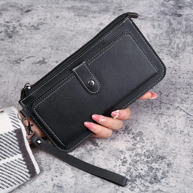 

2023 New Women's Wallet Simple Long Change Pocket Multi Purpose Zipper Handle Bag Buckle Zipper Multi Card Card Bag