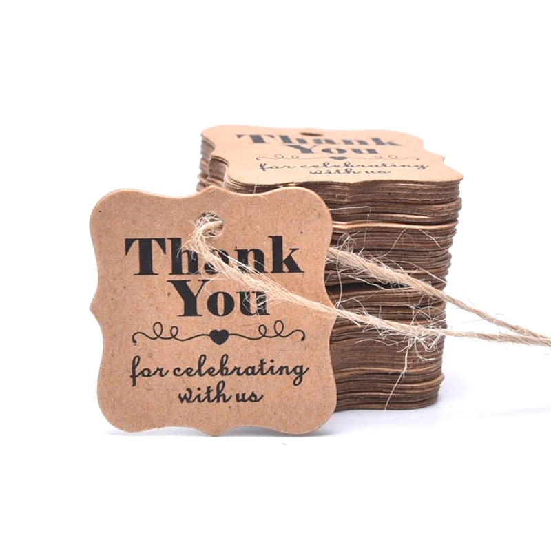 100PCS DIY Crafts Clothing Tags Natural Kraft Paper Thank you with Red Heart With Jute Twine Gift Tags For Price Garment Tags