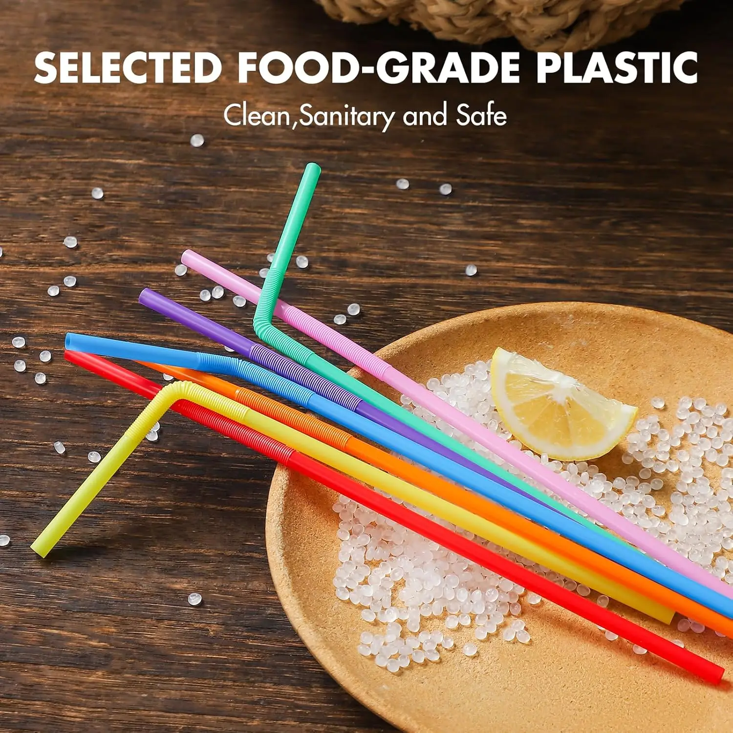 [100 Pack] 10.24" High Extra Long Flexible Plastic Straws, Disposable Drinking Straws, Colorful Bendy Straws - Assorted Colors