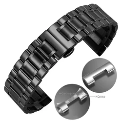 Sleek Curved End Stainless Steel Watchband Bracelet - 22mm (Black)