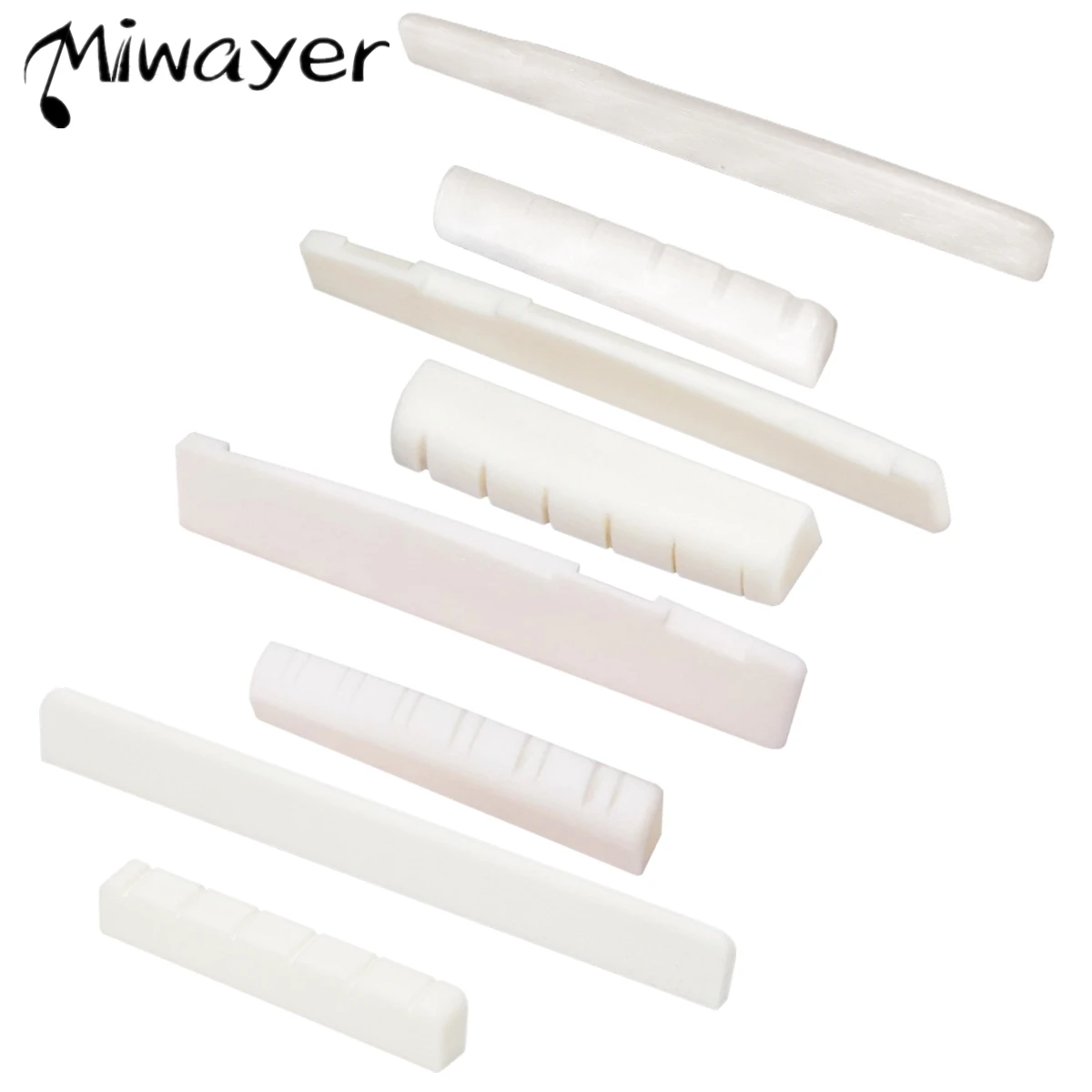 Miwayer 1 Pair 6-12 String Acoustic Classical Guitar Bone Bridge Multiple Saddle and Nut Made of Real Bone