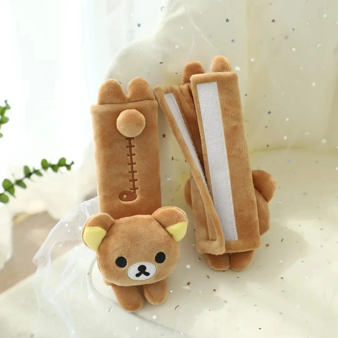 Kawaii Rilakkuma Auto-Nackenkissen Sicherheitsgurt-Polster Weicher Braun-Weißer Bär Auto-Innenausstattung Niedliche Auto-Dekoration für Mädchen Frauen – Detail 6